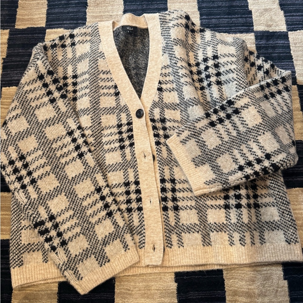 Rails Beige and Black Checkered Cardigan